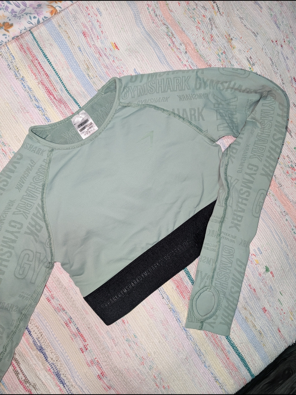 NWOT Gymshark Sage Green Long Sleeve Cropped Top with Black Hem